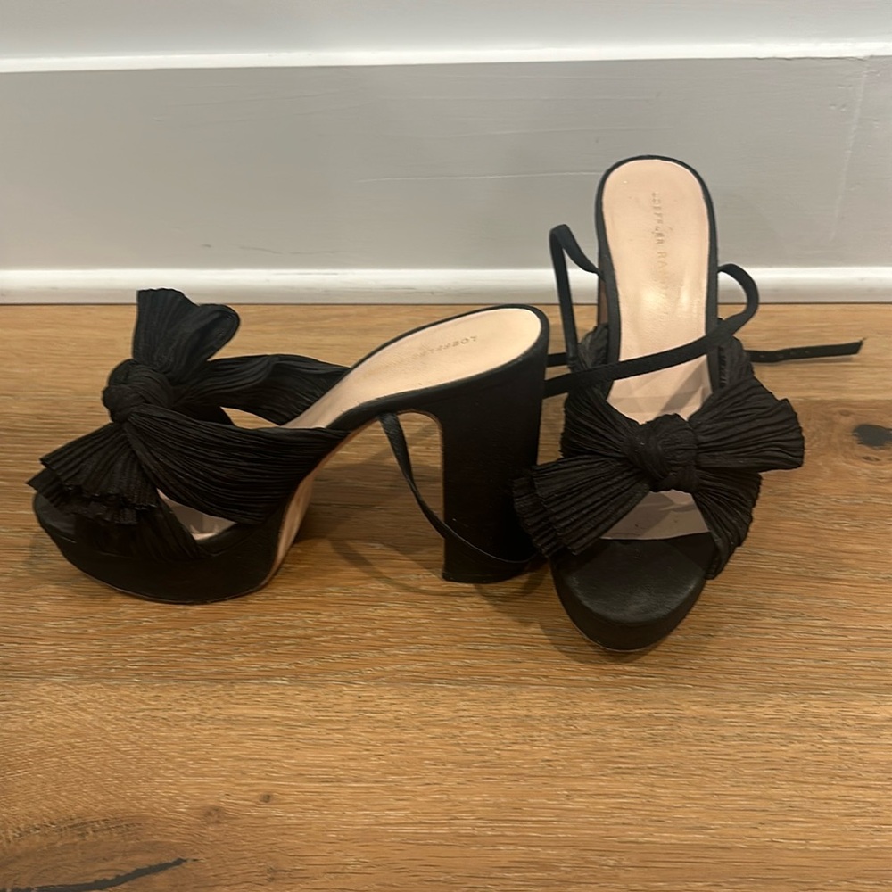 Authentic black fabric Loeffler Randall heels with box.